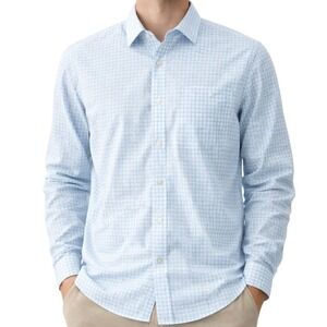 &Collar Performance Dress Shirt Mens XL Blue White Gingham Athletic Fit Stretch